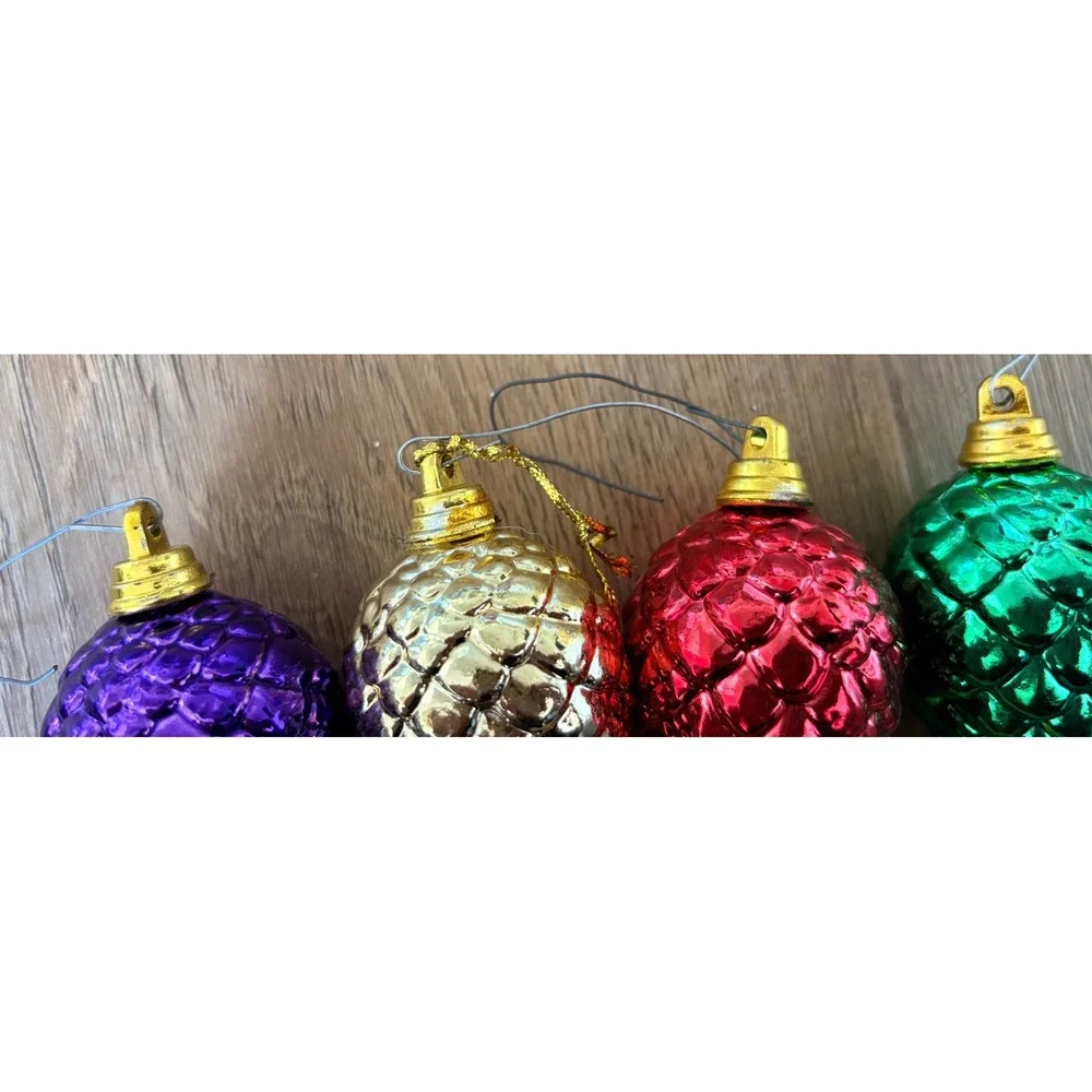 Hard Plastic Christmas Ornaments Pine Cones Red Green Gold Purple